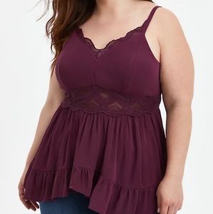 NWT TORRID 2X LACE INSET BABYDOLL - CRINKLE GAUZE WINE